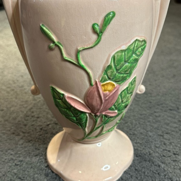 Vintage Hull Art Pink Flower Tulip Vase 13” Tall Pottery USA Double Handle - Picture 3 of 5